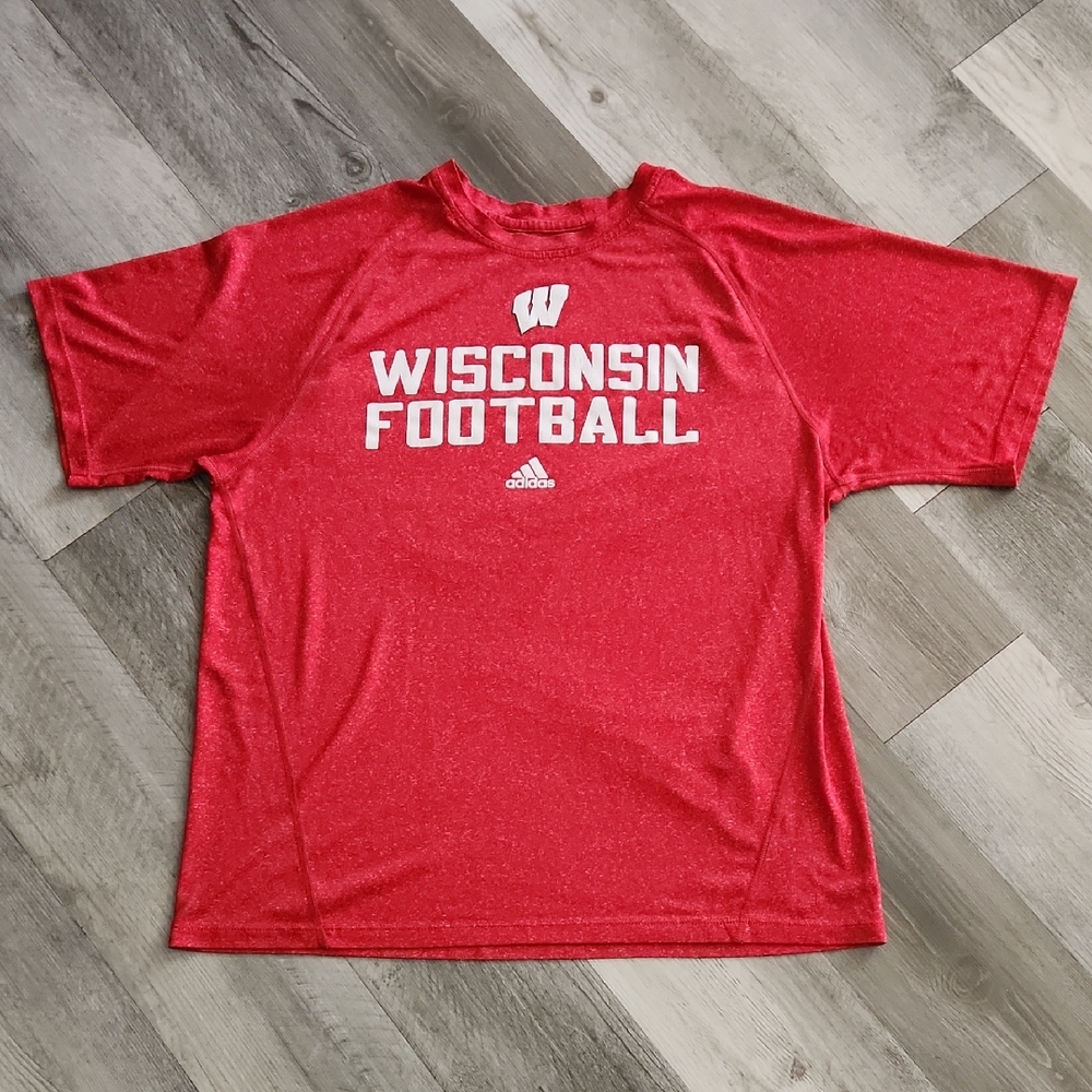Adidas Wisconsin Badgers Football Shirt Red White Climalite Moisturewick Mens L